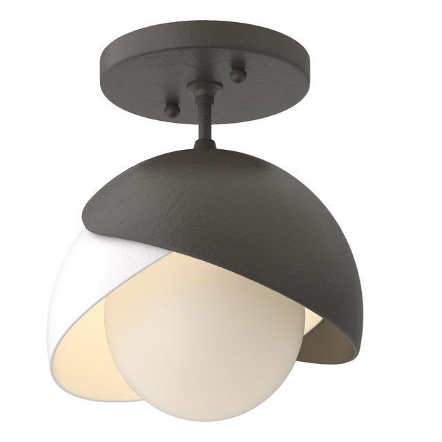 Hubbardton Forge 2022 Dark Smoke White Opal Glass (GG) Brooklyn 1-Light Double Shade Semi-Flush