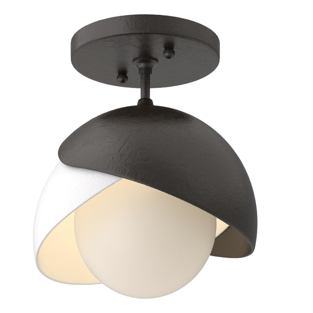 Hubbardton Forge 2022 Oil Rubbed Bronze White Opal Glass (GG) Brooklyn 1-Light Double Shade Semi-Flush