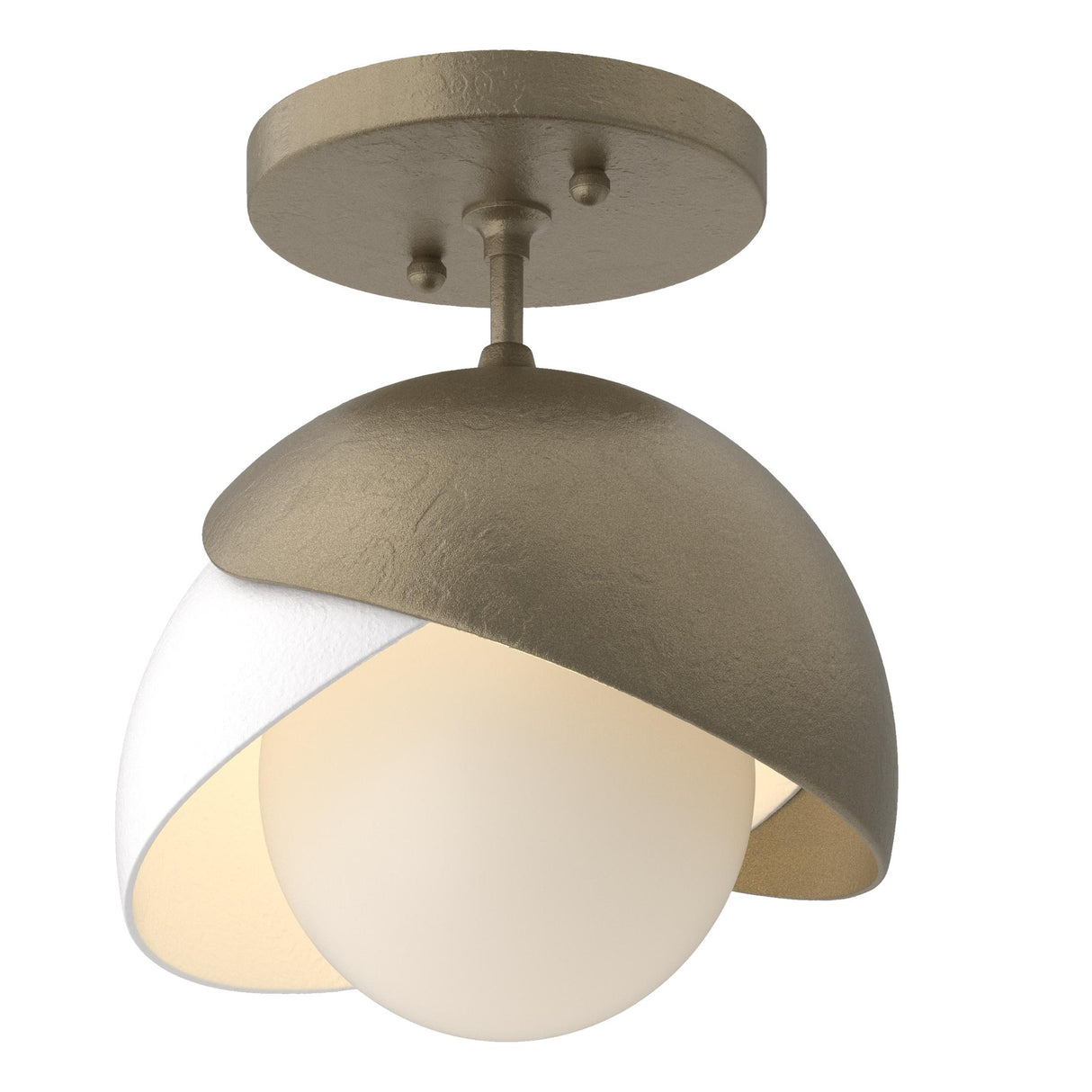 Hubbardton Forge 2022 Soft Gold White Opal Glass (GG) Brooklyn 1-Light Double Shade Semi-Flush