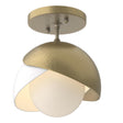 Hubbardton Forge 2022 Modern Brass White Opal Glass (GG) Brooklyn 1-Light Double Shade Semi-Flush