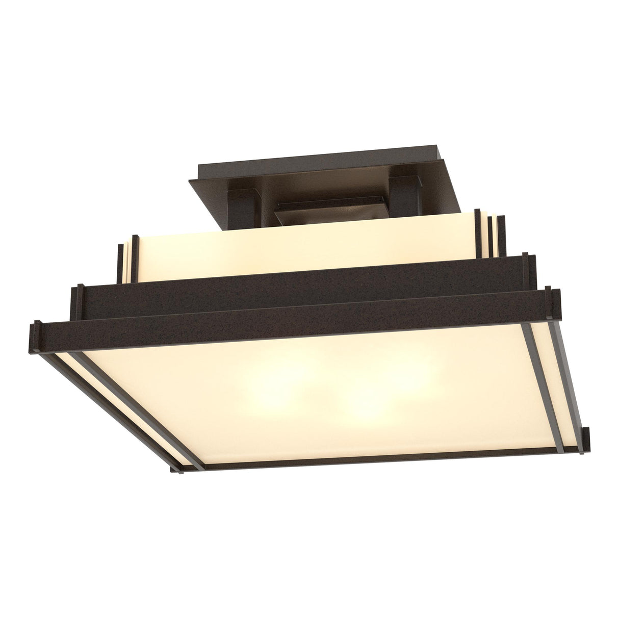 Hubbardton Forge 2004 Oil Rubbed Bronze White Art Glass (BB) Steppe Small Semi-Flush