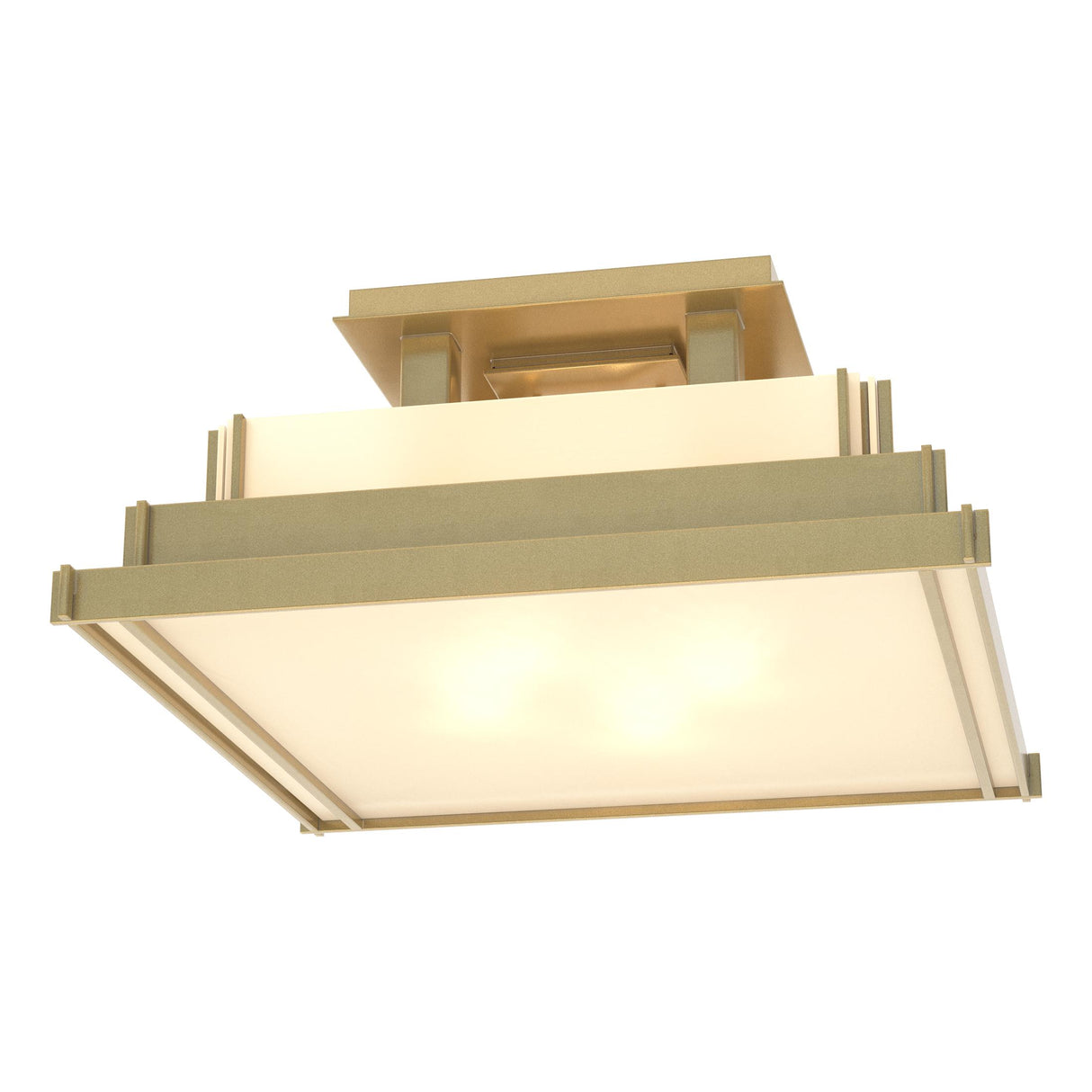 Hubbardton Forge 2004 Modern Brass White Art Glass (BB) Steppe Small Semi-Flush