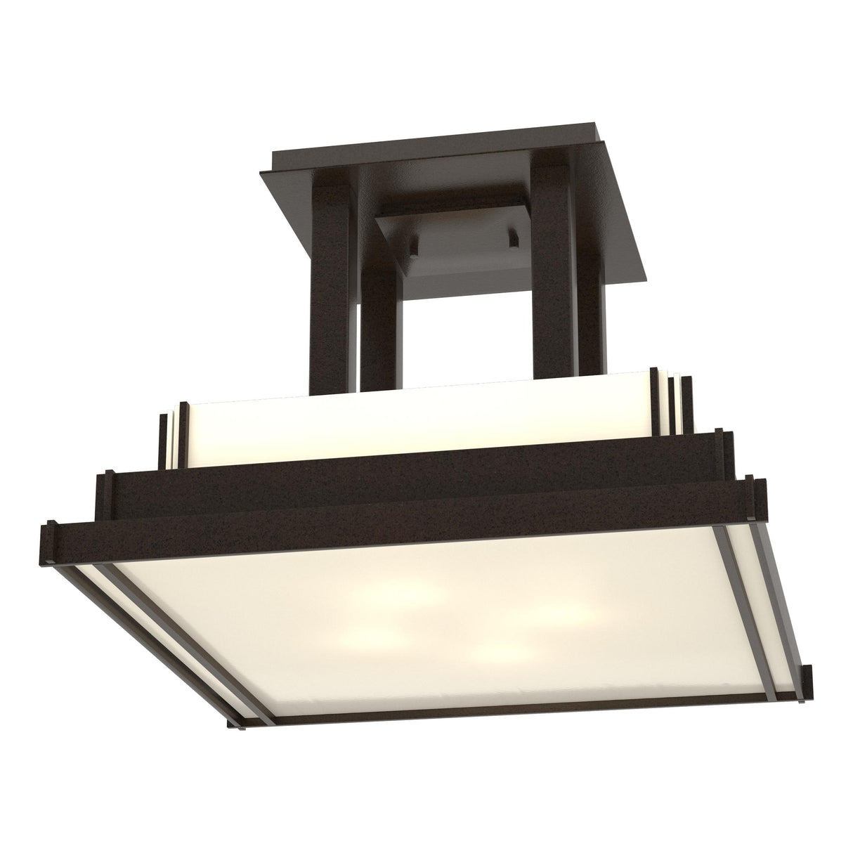 Hubbardton Forge 2004 Oil Rubbed Bronze White Art Glass (BB) Steppe Large Semi-Flush
