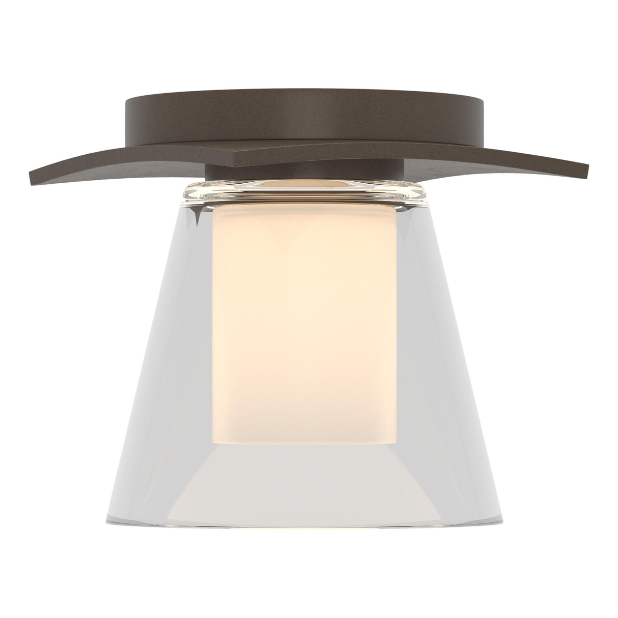 Hubbardton Forge 2010 Bronze Clear Glass with Opal Diffuser (ZU) Wren Flush Mount