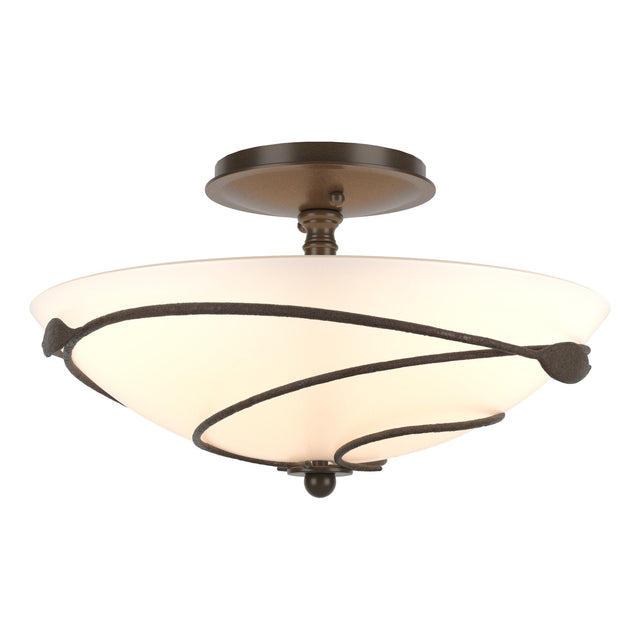 Hubbardton Forge 2000 Bronze Opal Glass (GG) Forged Leaves Semi-Flush