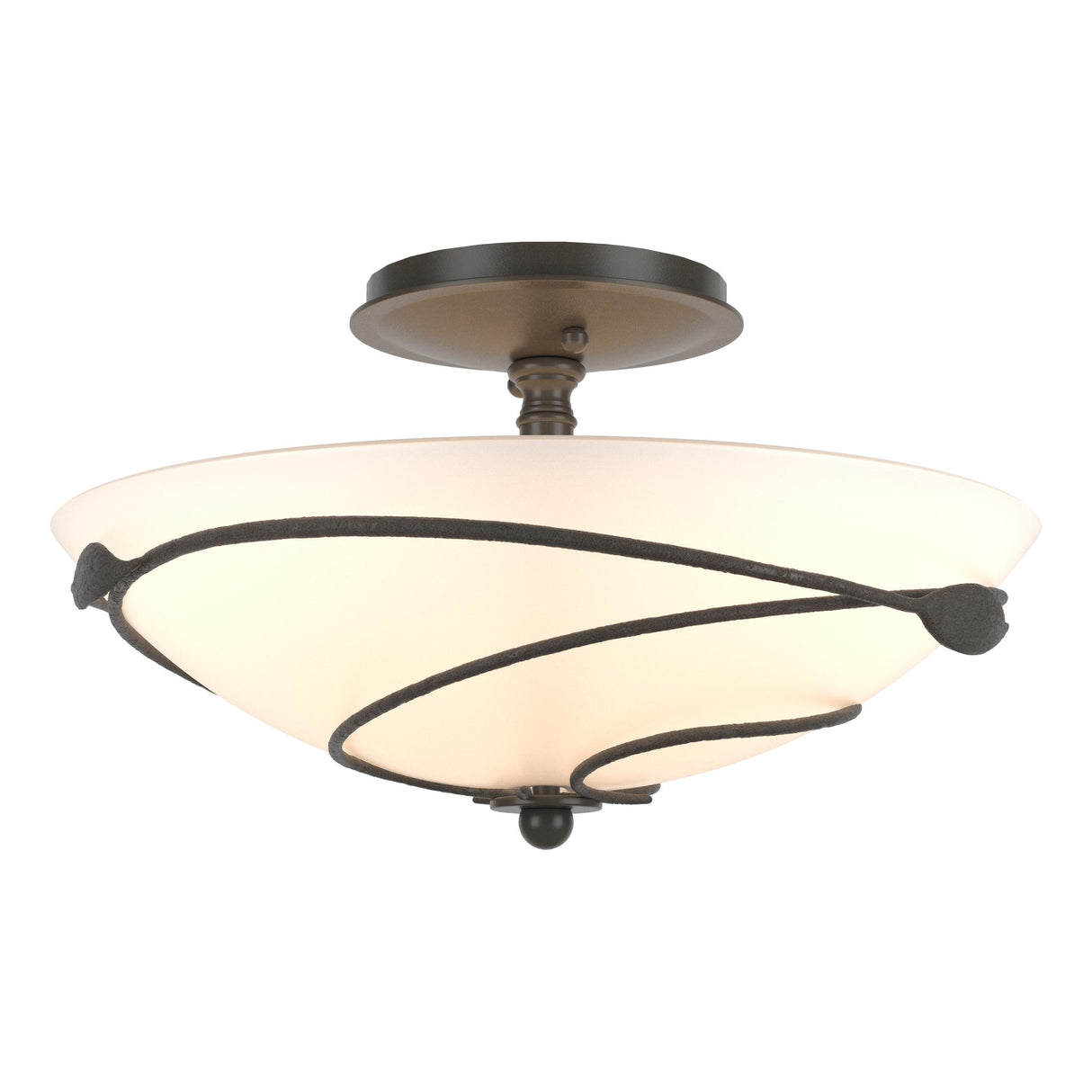 Hubbardton Forge 2000 Dark Smoke Opal Glass (GG) Forged Leaves Semi-Flush