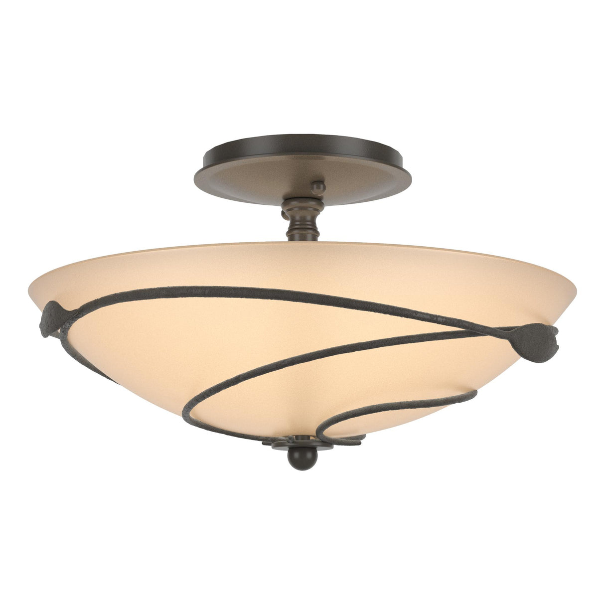 Hubbardton Forge 2000 Dark Smoke Sand Glass (SS) Forged Leaves Semi-Flush