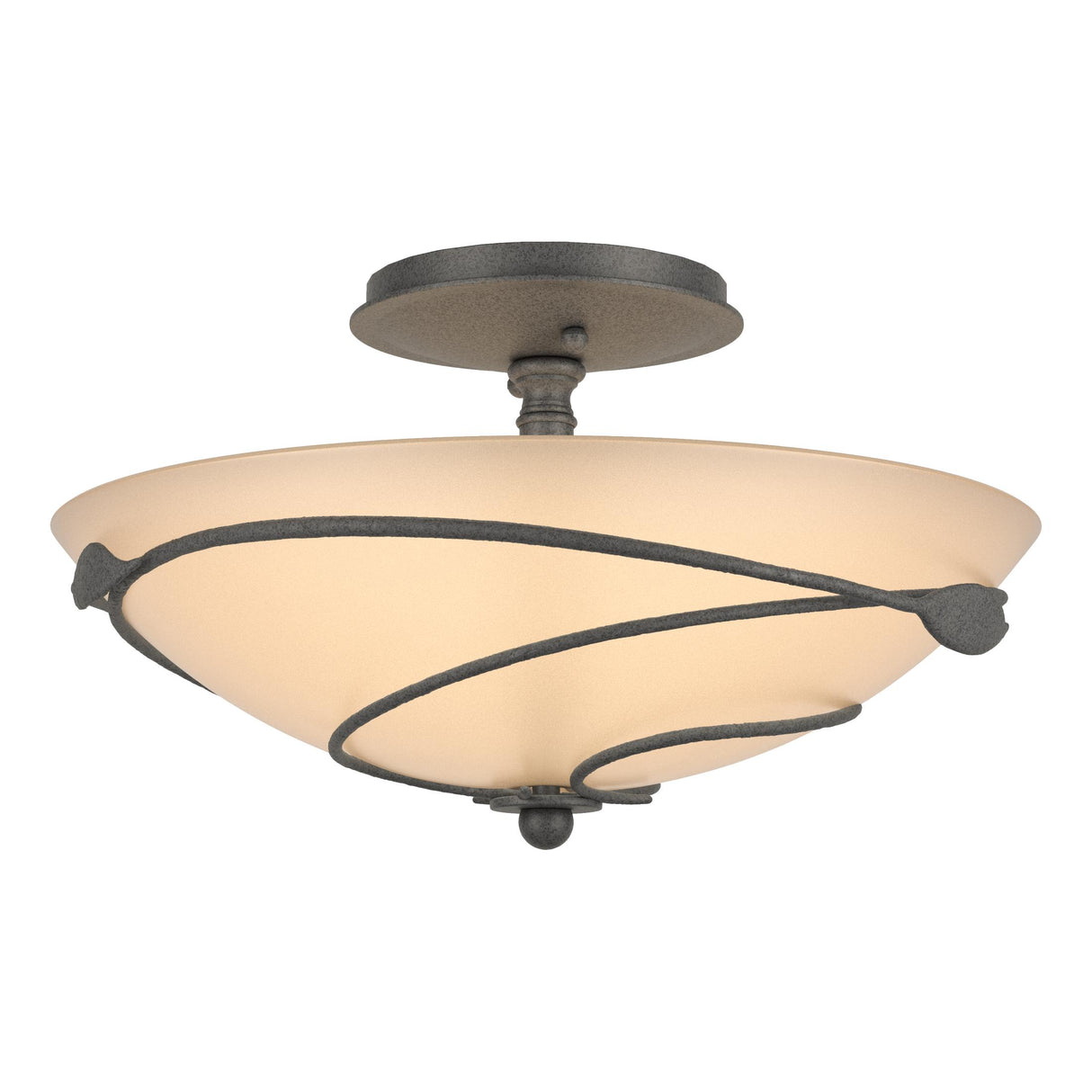Hubbardton Forge 2000 Natural Iron Sand Glass (SS) Forged Leaves Semi-Flush