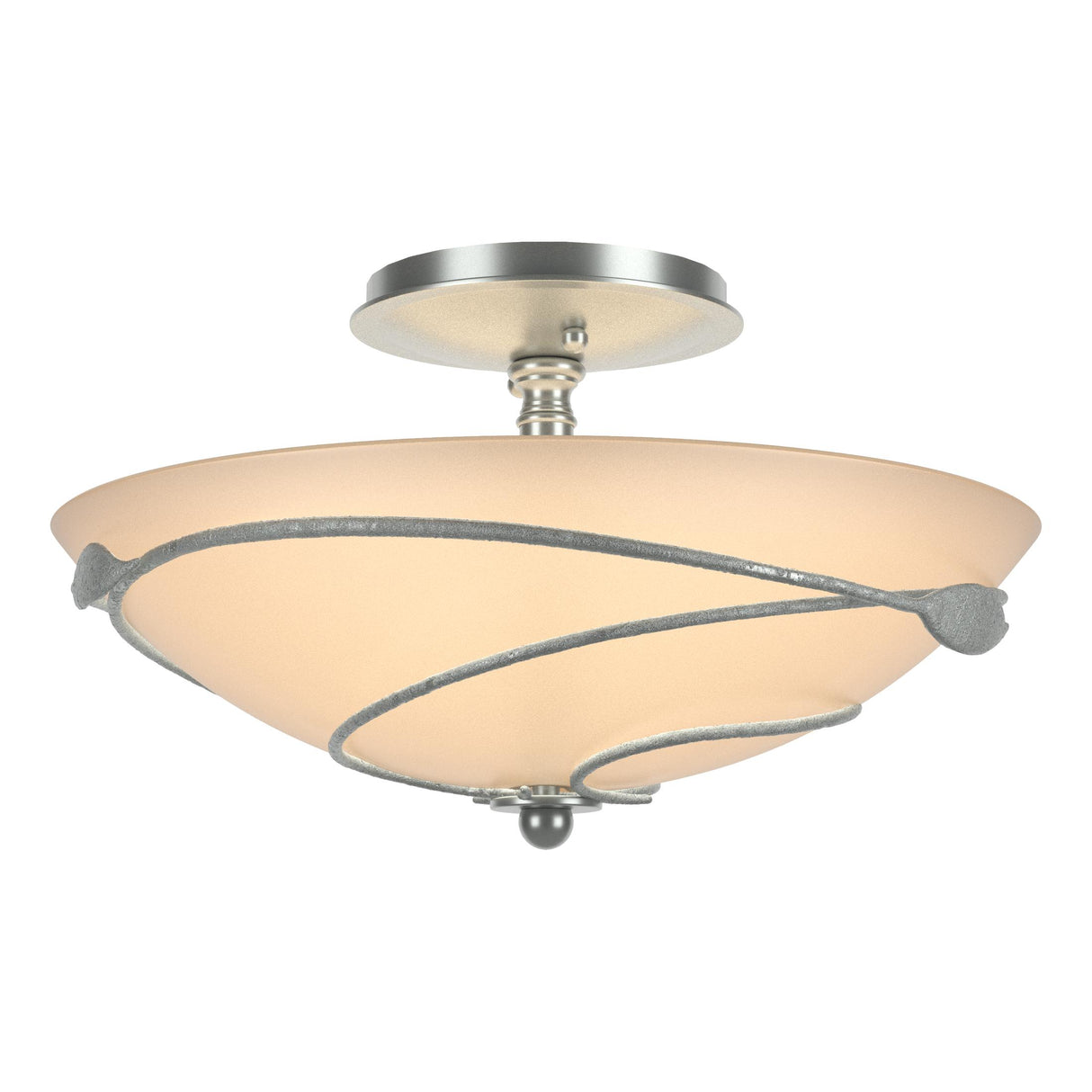 Hubbardton Forge 2000 Vintage Platinum Sand Glass (SS) Forged Leaves Semi-Flush