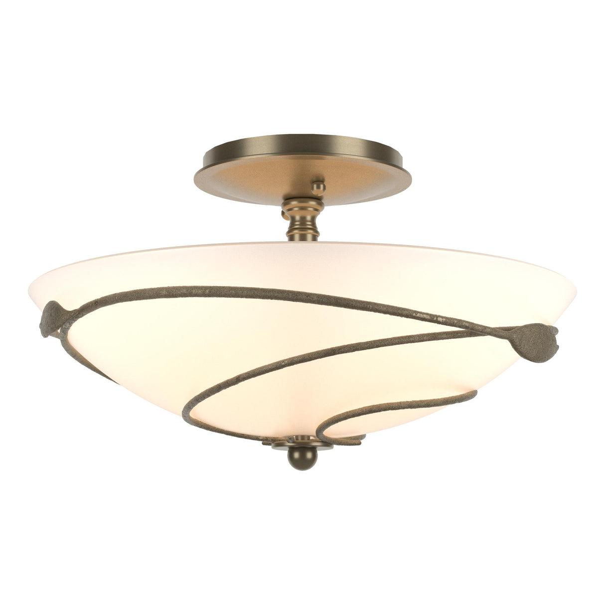 Hubbardton Forge 2000 Soft Gold Opal Glass (GG) Forged Leaves Semi-Flush
