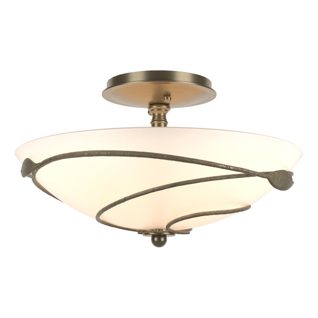 Hubbardton Forge 2000 Soft Gold Opal Glass (GG) Forged Leaves Semi-Flush