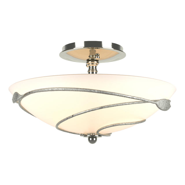 Hubbardton Forge 2000 Sterling Opal Glass (GG) Forged Leaves Semi-Flush