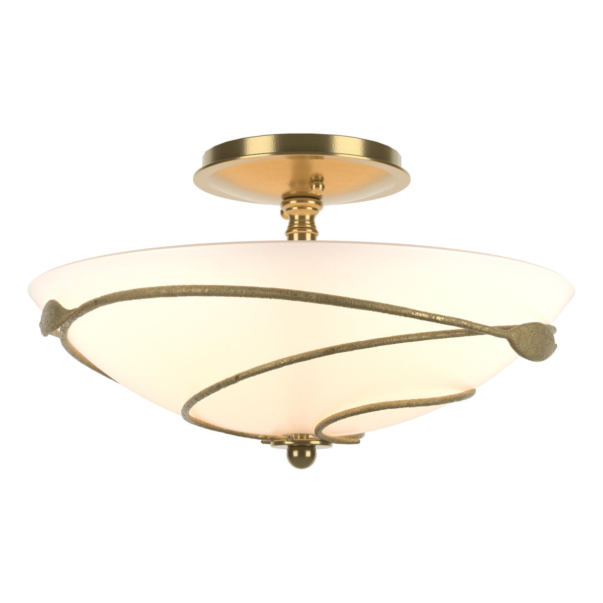 Hubbardton Forge 2000 Modern Brass Opal Glass (GG) Forged Leaves Semi-Flush