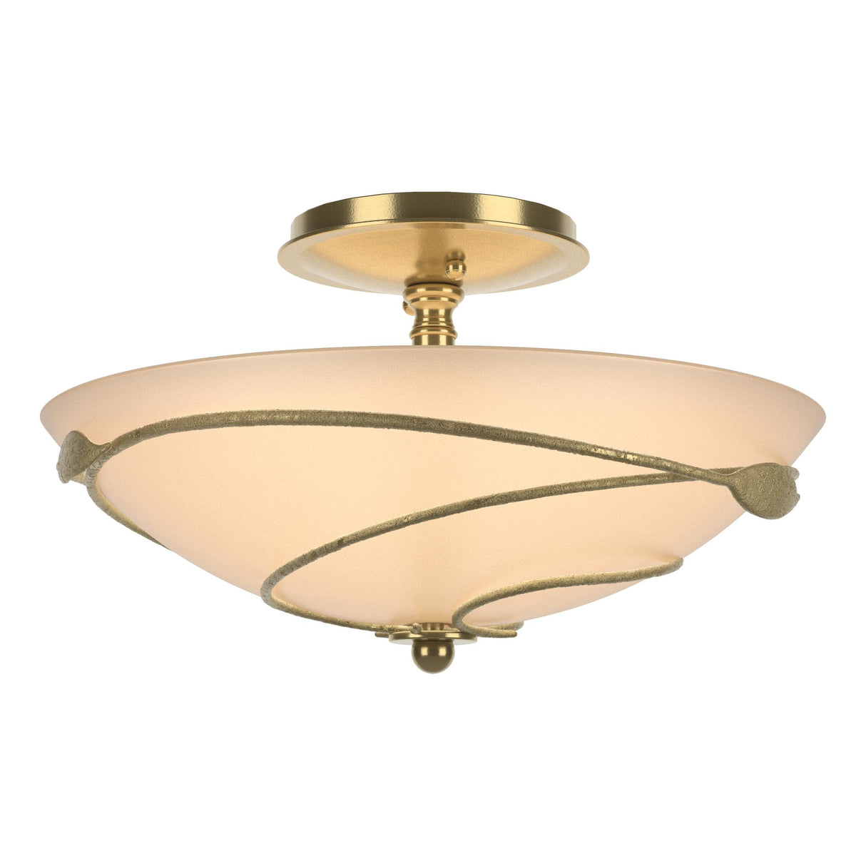 Hubbardton Forge 2000 Modern Brass Sand Glass (SS) Forged Leaves Semi-Flush