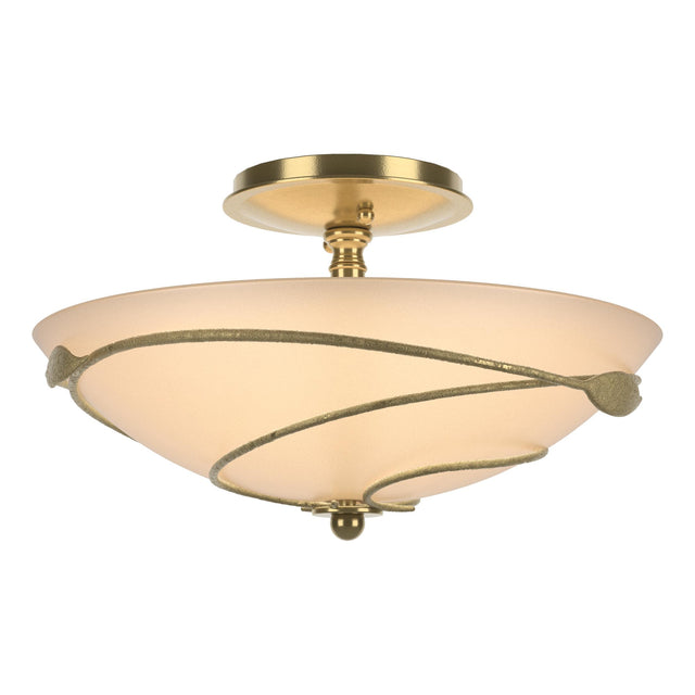 Hubbardton Forge 2000 Modern Brass Sand Glass (SS) Forged Leaves Semi-Flush