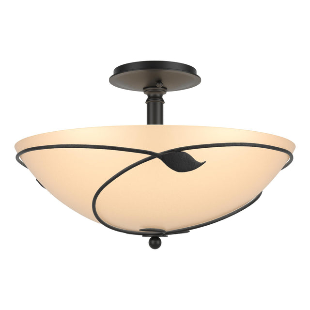 Hubbardton Forge 2000 Black Sand Glass (SS) Forged Leaves Large Semi-Flush
