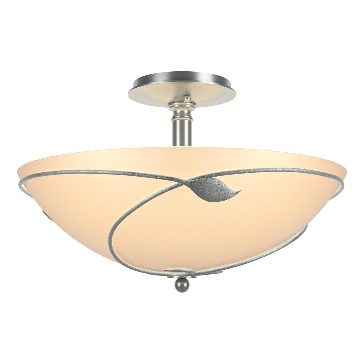 Hubbardton Forge 2000 Vintage Platinum Sand Glass (SS) Forged Leaves Large Semi-Flush