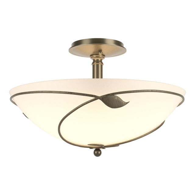 Hubbardton Forge 2000 Soft Gold Opal Glass (GG) Forged Leaves Large Semi-Flush