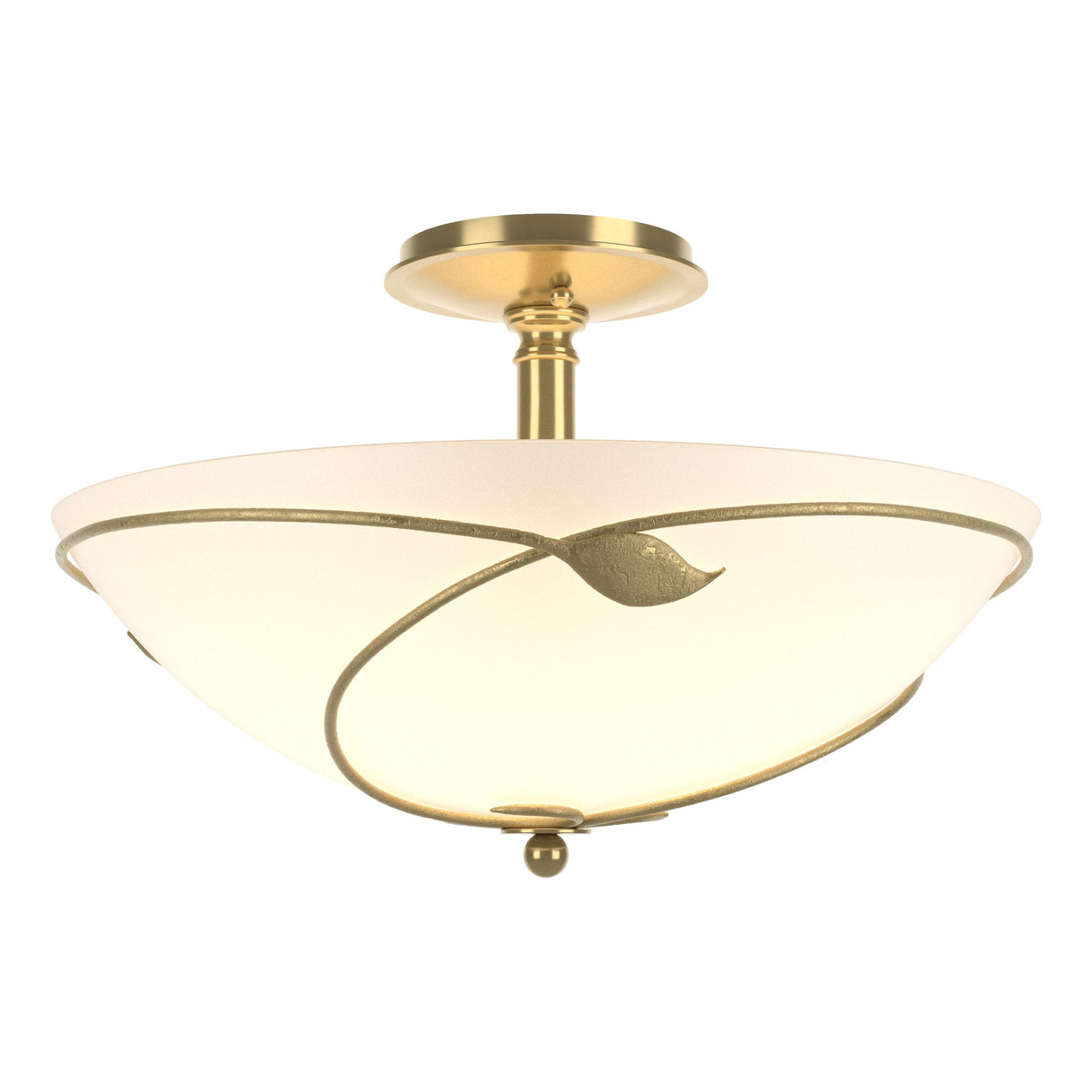 Hubbardton Forge 2000 Modern Brass Opal Glass (GG) Forged Leaves Large Semi-Flush