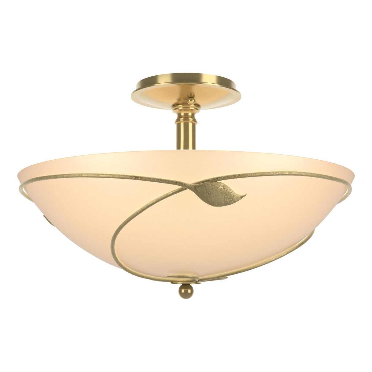 Hubbardton Forge 2000 Modern Brass Sand Glass (SS) Forged Leaves Large Semi-Flush