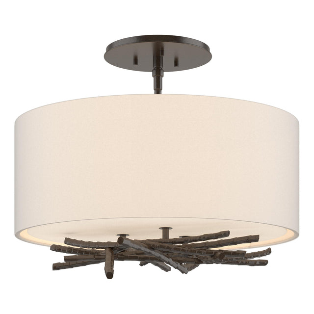 Hubbardton Forge 2012 Oil Rubbed Bronze Flax Shade (SE) Brindille Semi-Flush