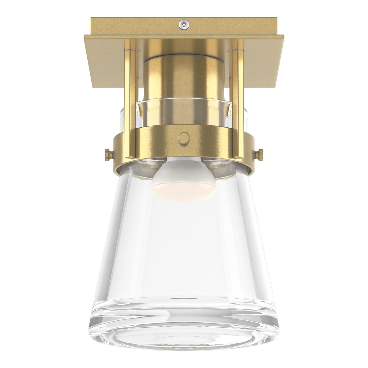 Hubbardton Forge 2015 Modern Brass Clear Glass (ZM) Erlenmeyer 1 Light Semi-Flush