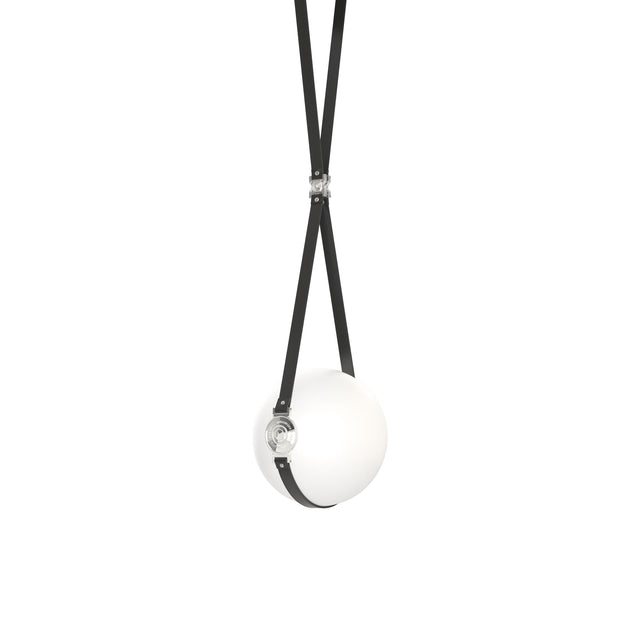 Hubbardton Forge 2020 Black Polished Nickel Black Leather Hubbardton forge Branded Plate Opal Glass (GG) Short Derby Small LED Pendant