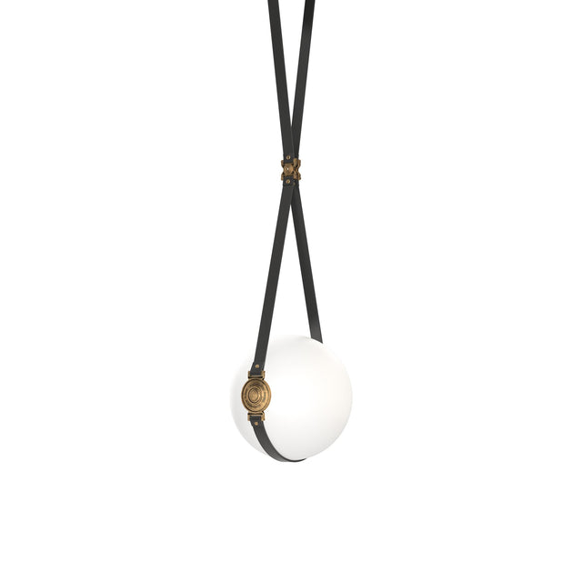 Hubbardton Forge 2020 Black Antique Brass Black Leather Hubbardton forge Branded Plate Opal Glass (GG) Short Derby Small LED Pendant