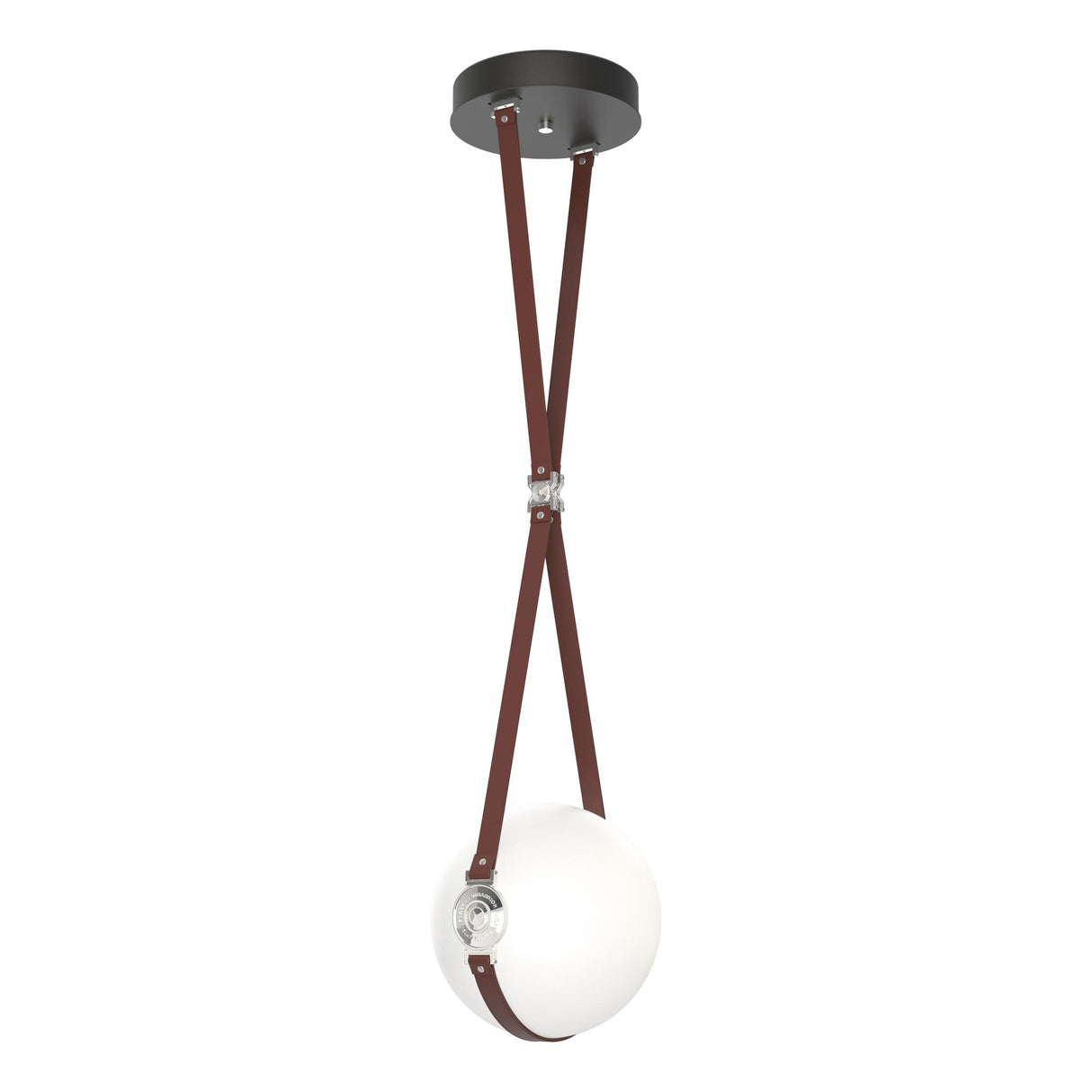 Hubbardton Forge 2020 Black Polished Nickel British Brown Leather Hubbardton forge Branded Plate Opal Glass (GG) Standard Derby Small LED Pendant