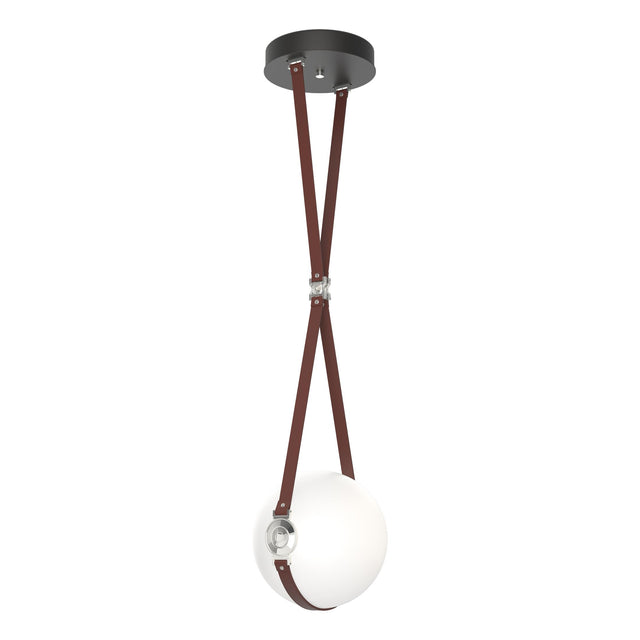 Hubbardton Forge 2020 Black Polished Nickel British Brown Leather Non-Branded Plate Opal Glass (GG) Standard Derby Small LED Pendant