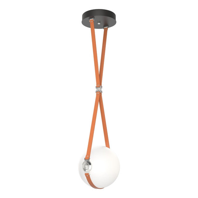 Hubbardton Forge 2020 Black Polished Nickel Chestnut Leather Non-Branded Plate Opal Glass (GG) Standard Derby Small LED Pendant