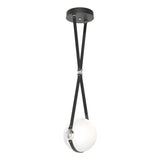 Hubbardton Forge 2020 Black Polished Nickel Black Leather Non-Branded Plate Opal Glass (GG) Standard Derby Small LED Pendant