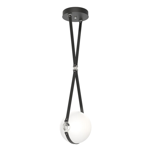 Hubbardton Forge 2020 Black Polished Nickel Black Leather Non-Branded Plate Opal Glass (GG) Standard Derby Small LED Pendant