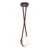 Hubbardton Forge 2020 Black Antique Brass British Brown Leather Hubbardton forge Branded Plate Opal Glass (GG) Standard Derby Small LED Pendant
