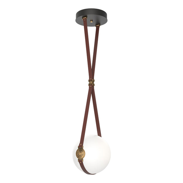 Hubbardton Forge 2020 Black Antique Brass British Brown Leather Hubbardton forge Branded Plate Opal Glass (GG) Standard Derby Small LED Pendant