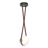 Hubbardton Forge 2020 Black Antique Brass British Brown Leather Non-Branded Plate Opal Glass (GG) Standard Derby Small LED Pendant