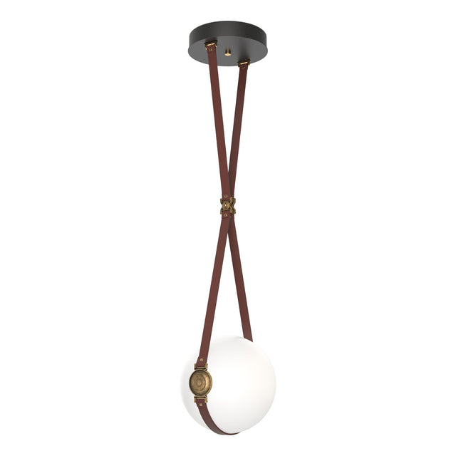 Hubbardton Forge 2020 Black Antique Brass British Brown Leather Non-Branded Plate Opal Glass (GG) Standard Derby Small LED Pendant