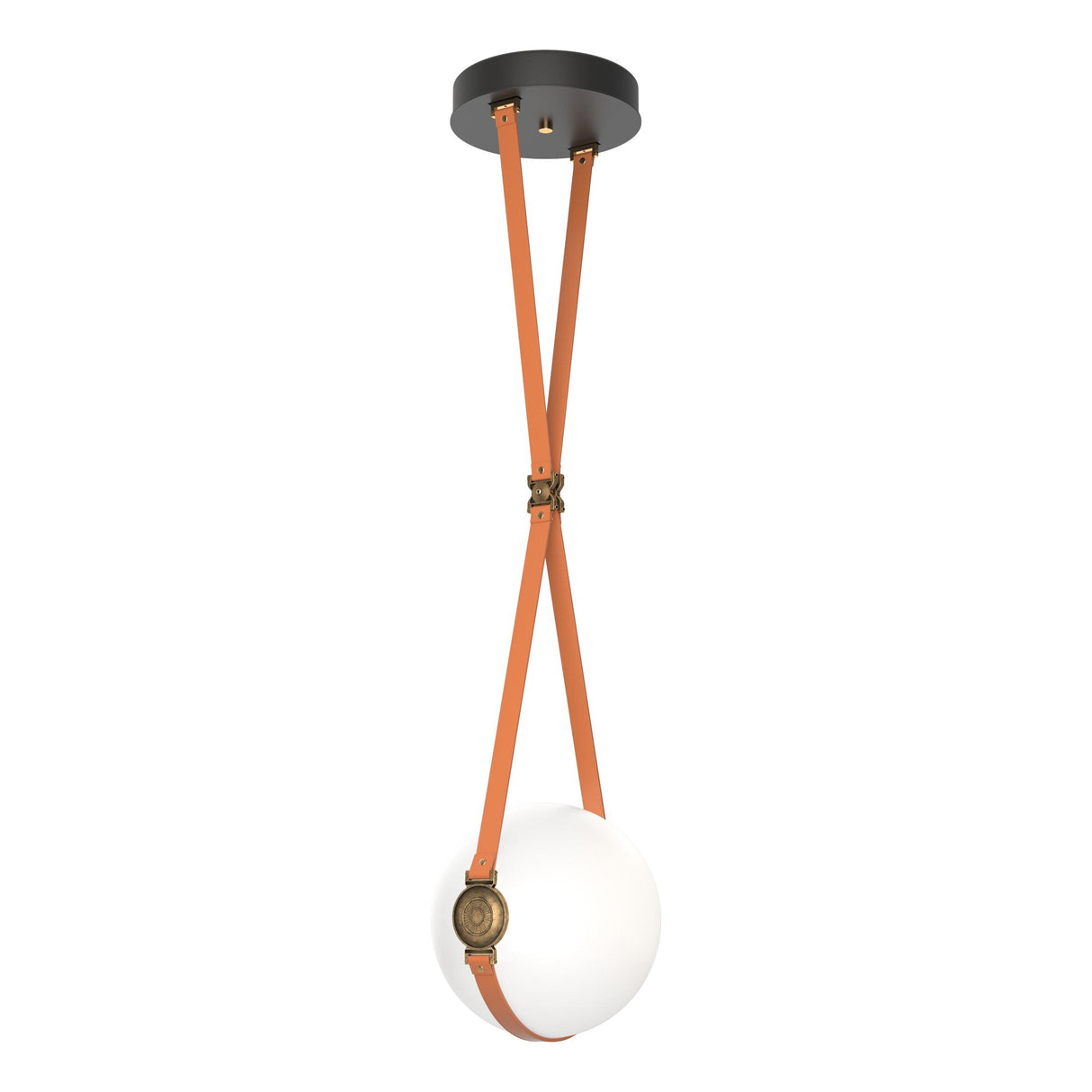 Hubbardton Forge 2020 Black Antique Brass Chestnut Leather Non-Branded Plate Opal Glass (GG) Standard Derby Small LED Pendant