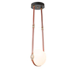 Hubbardton Forge 2020 Black Antique Brass Chestnut Leather Hubbardton forge Branded Plate Opal Glass (GG) Standard Derby Small LED Pendant