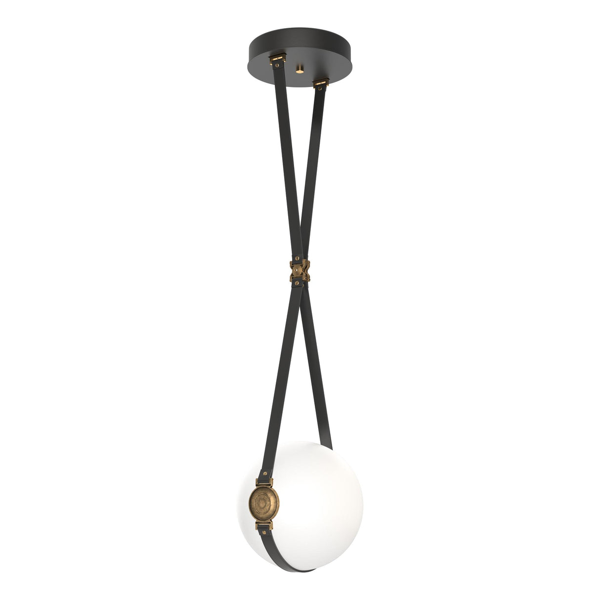 Hubbardton Forge 2020 Black Antique Brass Black Leather Non-Branded Plate Opal Glass (GG) Standard Derby Small LED Pendant
