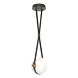Hubbardton Forge 2020 Black Antique Brass Black Leather Non-Branded Plate Opal Glass (GG) Standard Derby Small LED Pendant