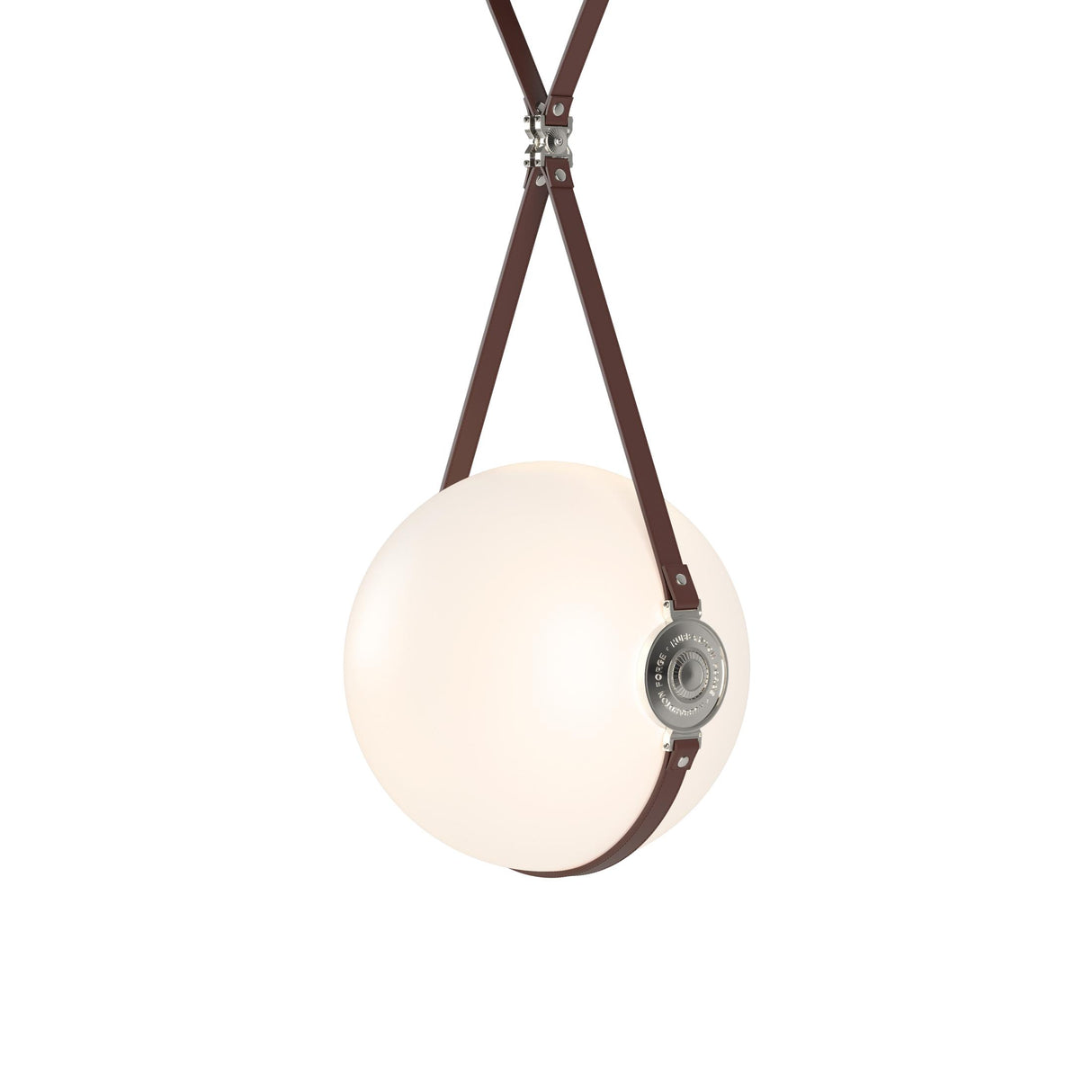 Hubbardton Forge 2020 Black Polished Nickel British Brown Leather Hubbardton forge Branded Plate Opal Glass (GG) Long Derby Large LED Pendant