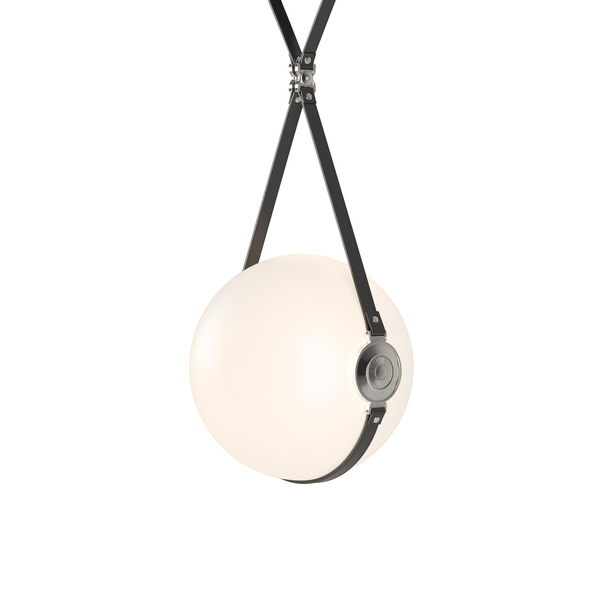 Hubbardton Forge 2020 Black Polished Nickel Black Leather Non-Branded Plate Opal Glass (GG) Long Derby Large LED Pendant