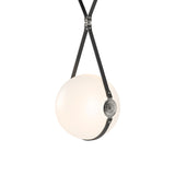 Hubbardton Forge 2020 Black Polished Nickel Black Leather Hubbardton forge Branded Plate Opal Glass (GG) Long Derby Large LED Pendant