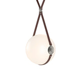 Hubbardton Forge 2020 Black Polished Nickel British Brown Leather Hubbardton forge Branded Plate Opal Glass (GG) Short Derby Large LED Pendant