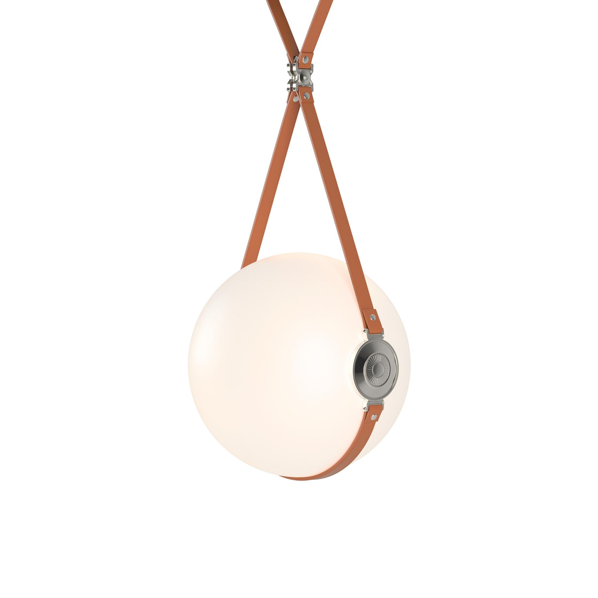 Hubbardton Forge 2020 Black Polished Nickel Chestnut Leather Non-Branded Plate Opal Glass (GG) Short Derby Large LED Pendant