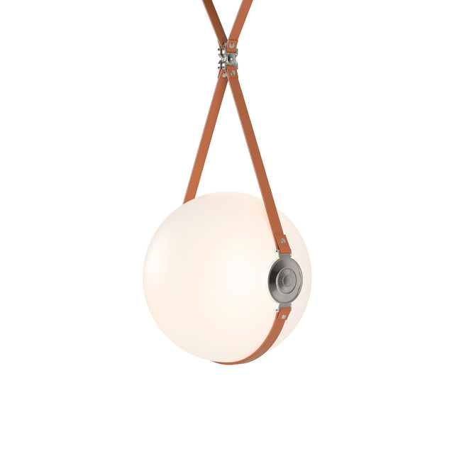Hubbardton Forge 2020 Black Polished Nickel Chestnut Leather Non-Branded Plate Opal Glass (GG) Short Derby Large LED Pendant