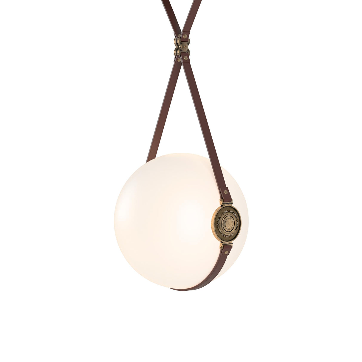 Hubbardton Forge 2020 Black Antique Brass British Brown Leather Hubbardton forge Branded Plate Opal Glass (GG) Short Derby Large LED Pendant