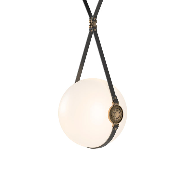 Hubbardton Forge 2020 Black Antique Brass Black Leather Hubbardton forge Branded Plate Opal Glass (GG) Short Derby Large LED Pendant