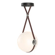 Hubbardton Forge 2020 Black Polished Nickel British Brown Leather Hubbardton forge Branded Plate Opal Glass (GG) Standard Derby Large LED Pendant